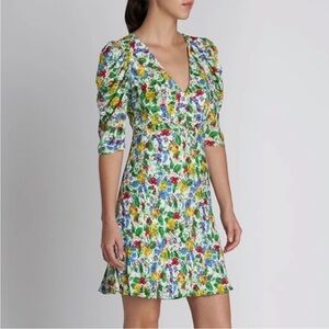 Saloni Colette Crepe de Chine Mini Dress Floral Print Carlotta Size 4